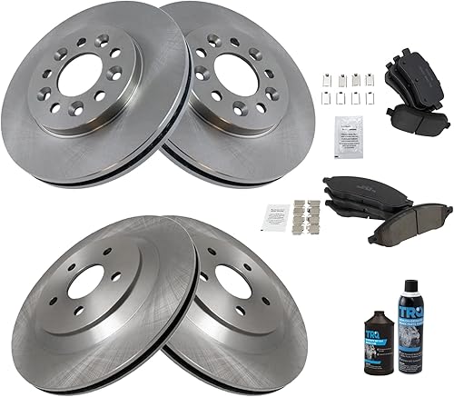 Miniatura 2 de TRQ Kit de pastillas de freno delanteras y traseras y rotores Kit de productos químicos de freno, pastillas de freno de cerámica compatible con Ford