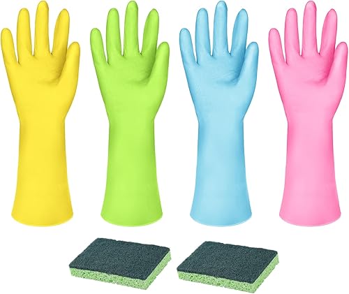 BATHRINS 4 pares de guantes de limpieza + 2 esponjas de cocina, los mejores suministros de limpieza para tu hogar