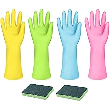 BATHRINS 4 Pairs Cleaning Gloves + 2 Pieces Kitchen Sponges - Ultimate Cleaning Supplies for Your Home