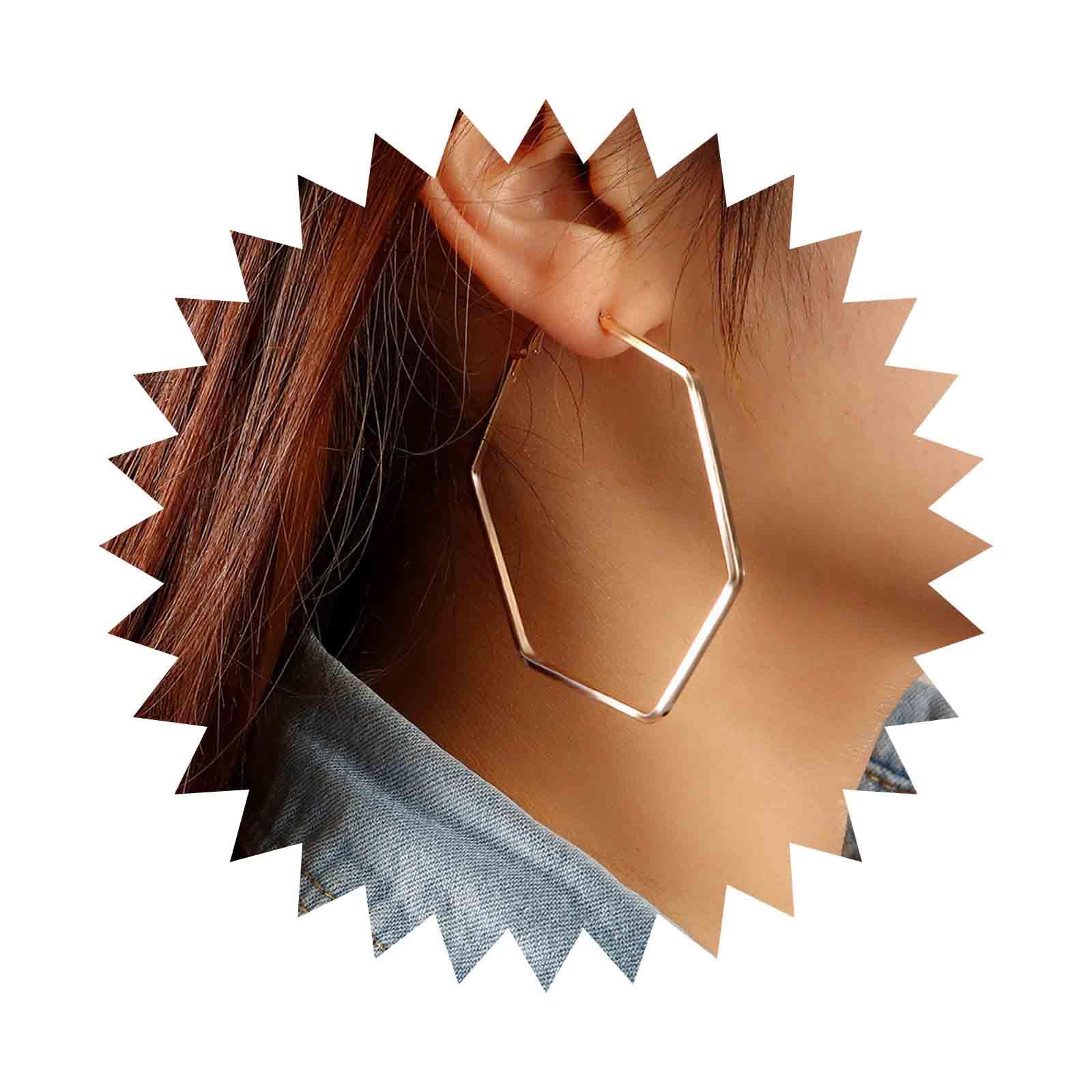 Iaceble Minimalist Hexagon Hoop Earrings, Gold Zinc Hexagon Drop Earrings, Large Geometric Hoop Earrings, Hypoallergenic, Nickel Free, Post Earrings,