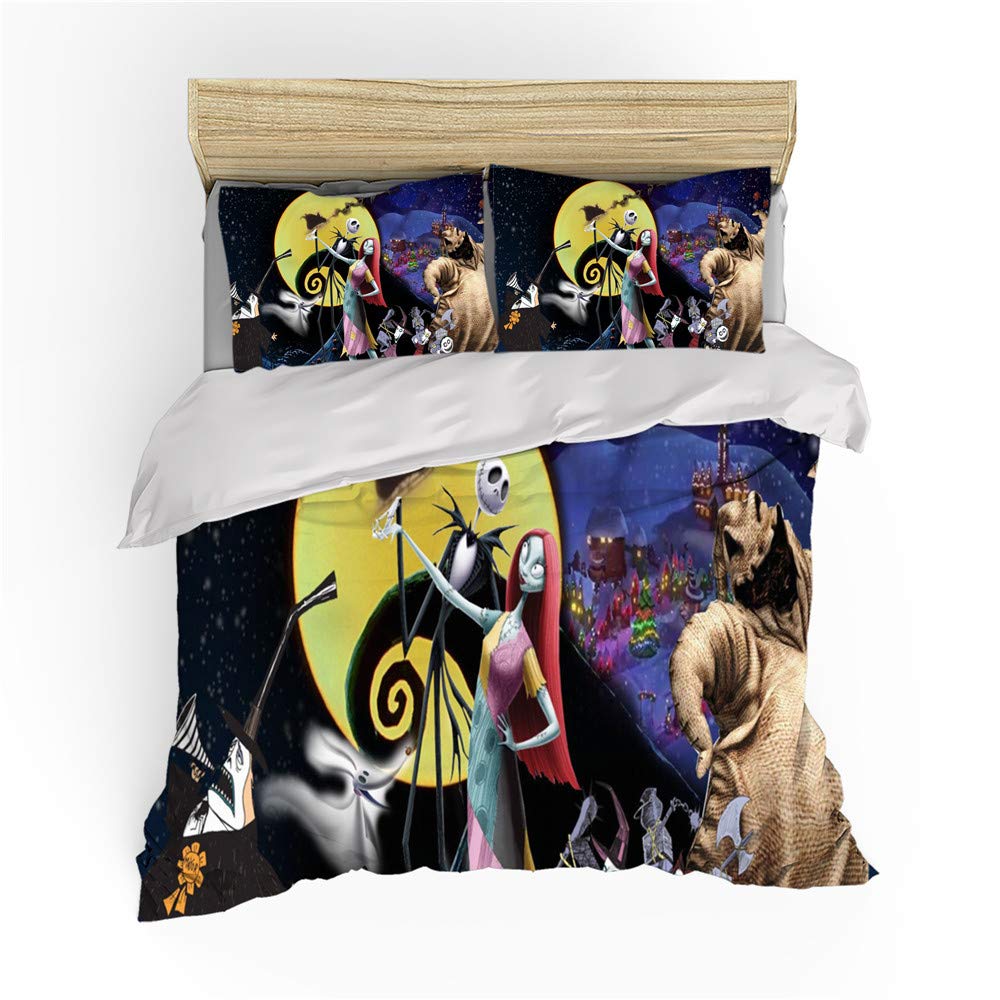 NICHIYO The Nightmare Before Christmas Bed Linen Set - Duvet Cover and Pillow Case, Microfibre, 3D Digital Print Three-Piece Bed Linen (Duvet Cover + Pillowcases) (3, King 220 x 240 cm)