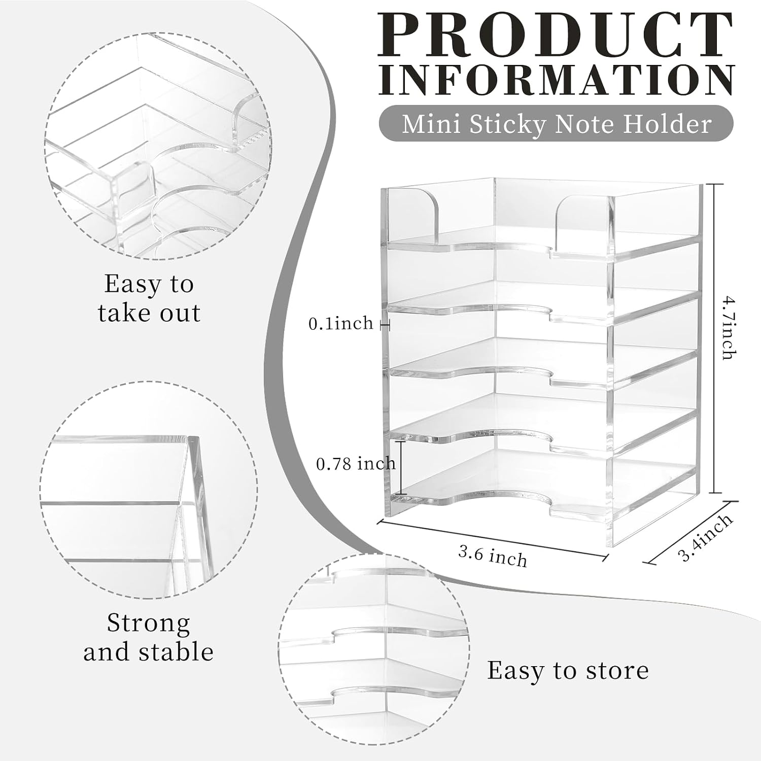 3x3 Inch Acrylic Sticky Note Holder For Desk Colorful Sticky Notes Holder Post It Note Holder Multiple Sticky Notepad Organizer Self Stick Note Pad Holder For Office Home School（No Sticky Notes） image 3