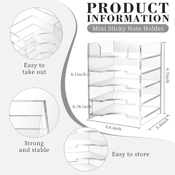3x3 Inch Acrylic Sticky Note Holder For Desk Colorful Sticky Notes Holder Post It Note Holder Multiple Sticky Notepad Organizer Self Stick Note Pad Holder For Office Home School(No Sticky Notes)
