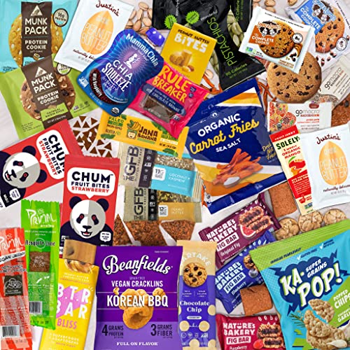 Healthy Vegan Snacks Gift: Mix Of Vegan Cookies, Protein Bars, Chips, Vegan Jerky, Fruit & Nut Snacks, Great Vegan Gift Basket Alternative - 30 Individually Wrapped Vegan Protein-Rich Snacks #TOP2