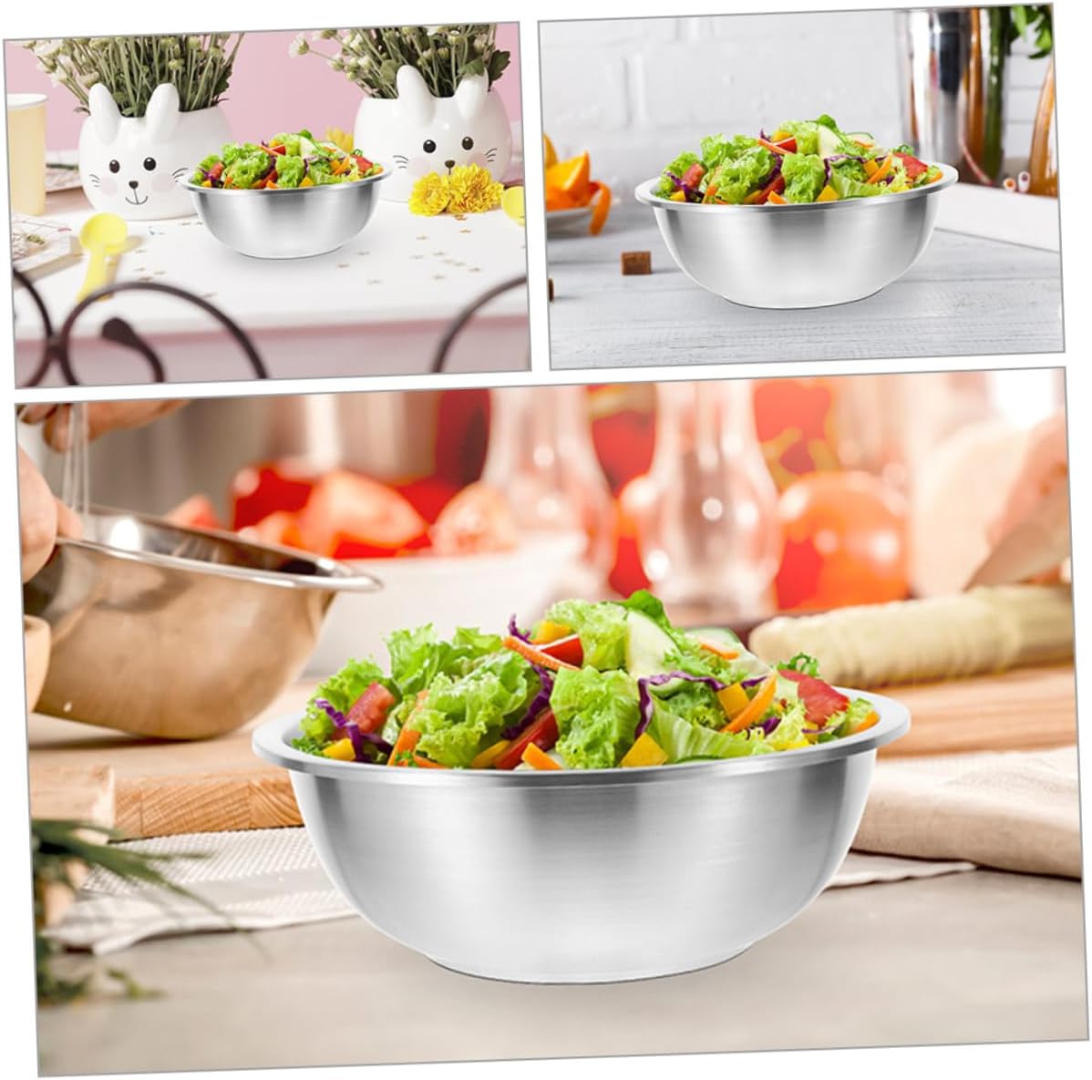 Happyyami 5pcs Stainless Steel Mixing Bowls Kitchen Food Containers for Mixing Salad Dough and Serving for Home Cooking and Outdoor Use