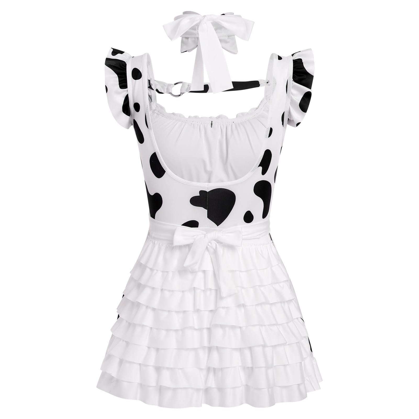 ABAFIP Women's Cute Cosplay Outfits Kawaii Anime Role Play Cow Kitten Ear Headband Stockings Ruffle Mini Dress set