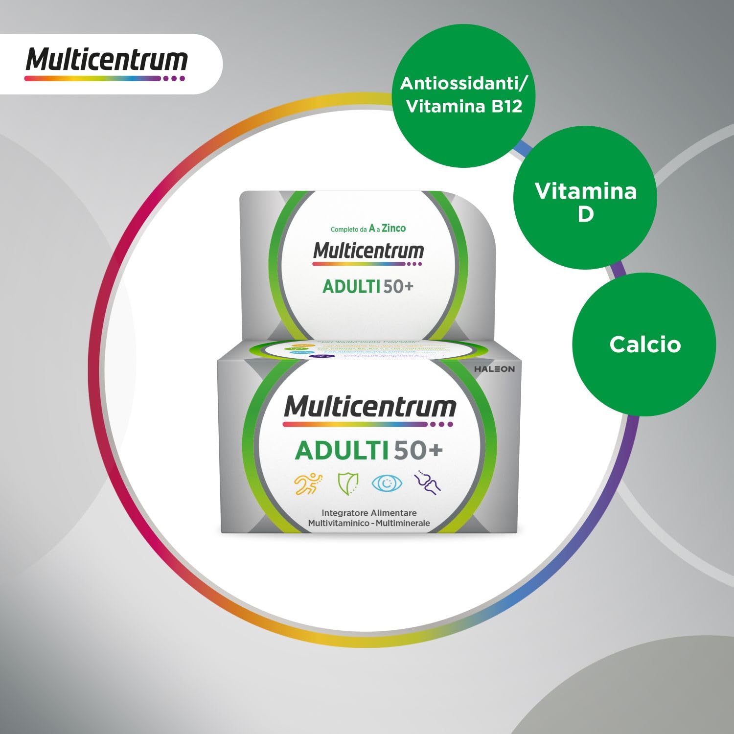 Multicentrum Adulti 50+, Integratore Multivitaminico Completo, 90 Compresse | con Vitamina B e D