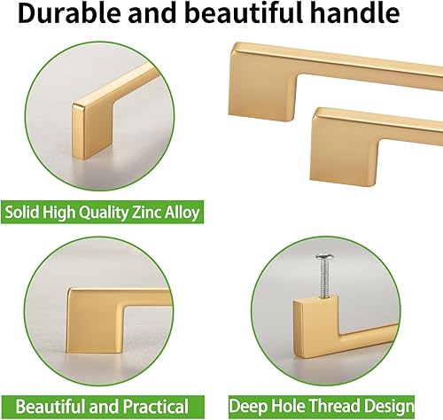 Miniatura 3 de TUNNY Paquete de 5 manijas clásicas de gabinete, 1010.079 in de distancia entre tornillos, manijas de muebles de oro cepillado para armarios de
