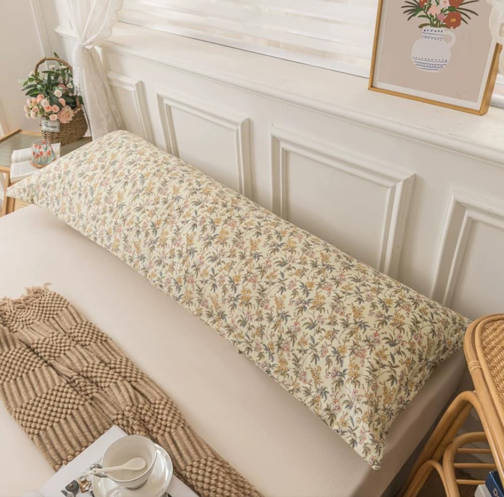 Rectangle Long Pillowcase Lumbar Throw Pillow Cover for Bed Couch Bedroom,Decorative Cotton Body Pillow Cover (Beige1,19 * 47in/48 * 120cm)