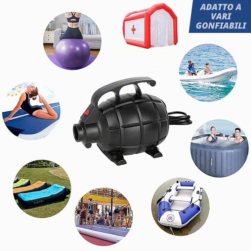 Irfora pompa elettrica portatile ad aria, 500 W, gonfiaggio rapido, per gommoni, materassi, rafts, barche, palle da yoga,