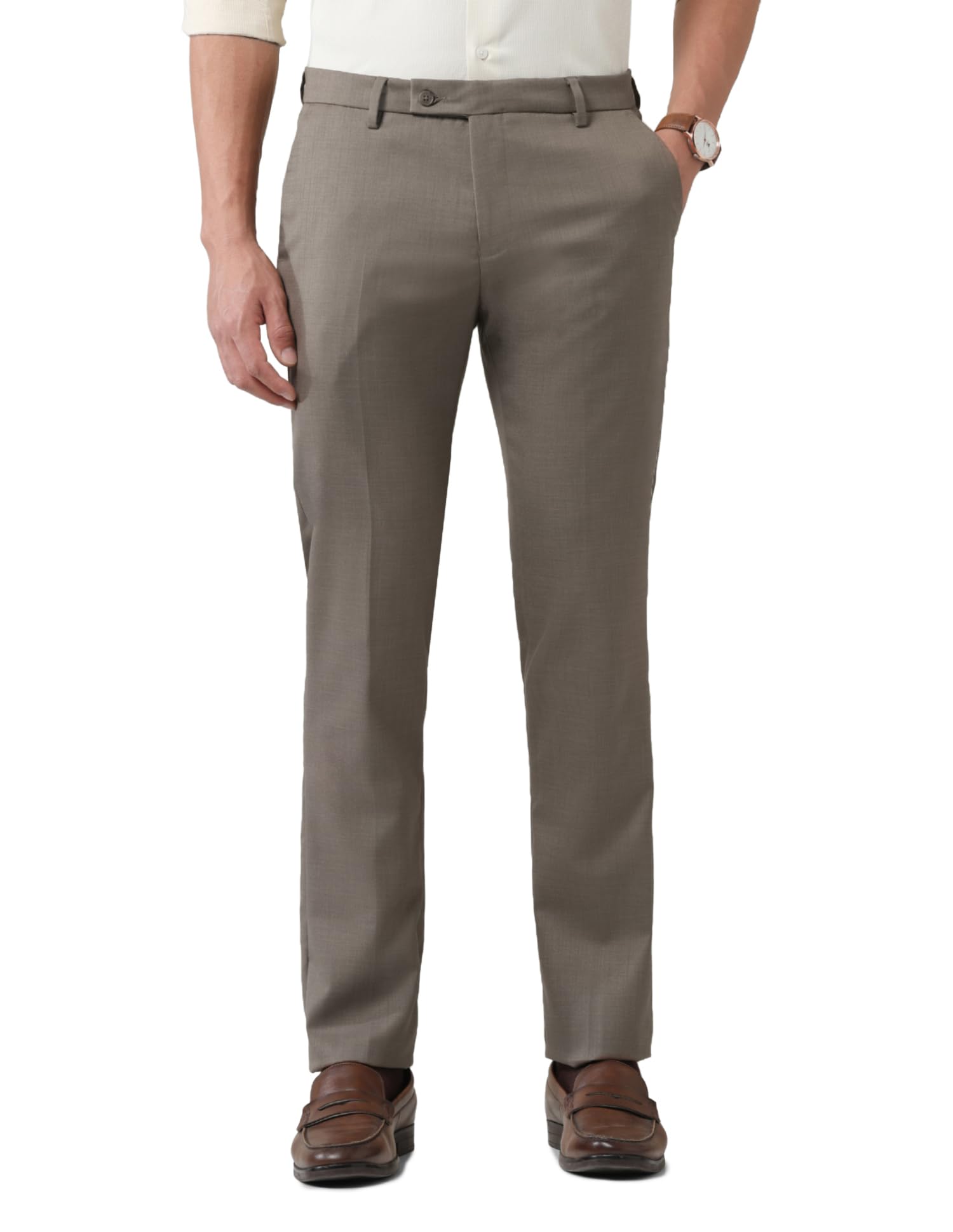 arvind Solid Slim Fit Dobby Trousers-picture-10