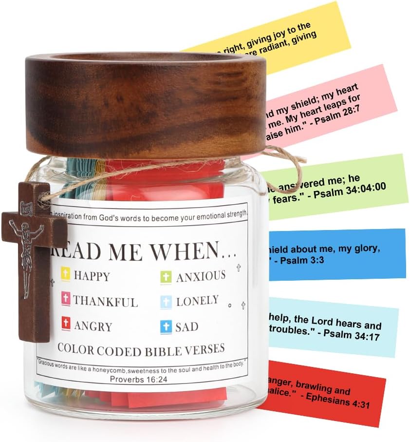 WALLFID Bible Verse Jar,Read Me When Bible Verses Jar,Christian Gifts For Women Men,For Emotions And Feelings,Bible Verses In A Jar,Color Coded Prayer Hope Jars,Bible Study Church Christian Gifts