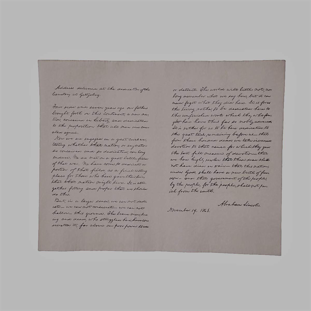 TG,LLC President Abraham Lincoln Gettysburg Address Historical Document