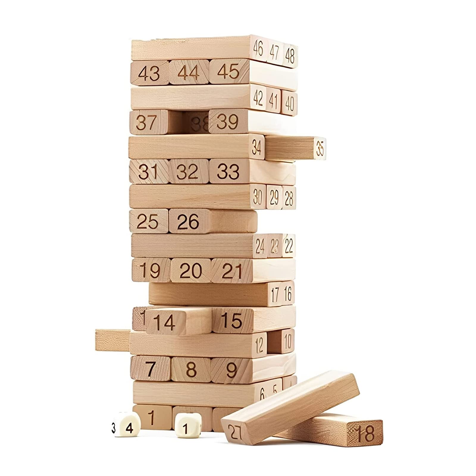 MUREN® Wooden Blocks Stacking Balancing Game for Age 6+ Years, Customizable Numbered 54 Wooden Blocks with 4 Dice Tumble Tower Stackable Toy-Brown (B0C1K26LNM) Amazon Price History, Amazon Price Tracker