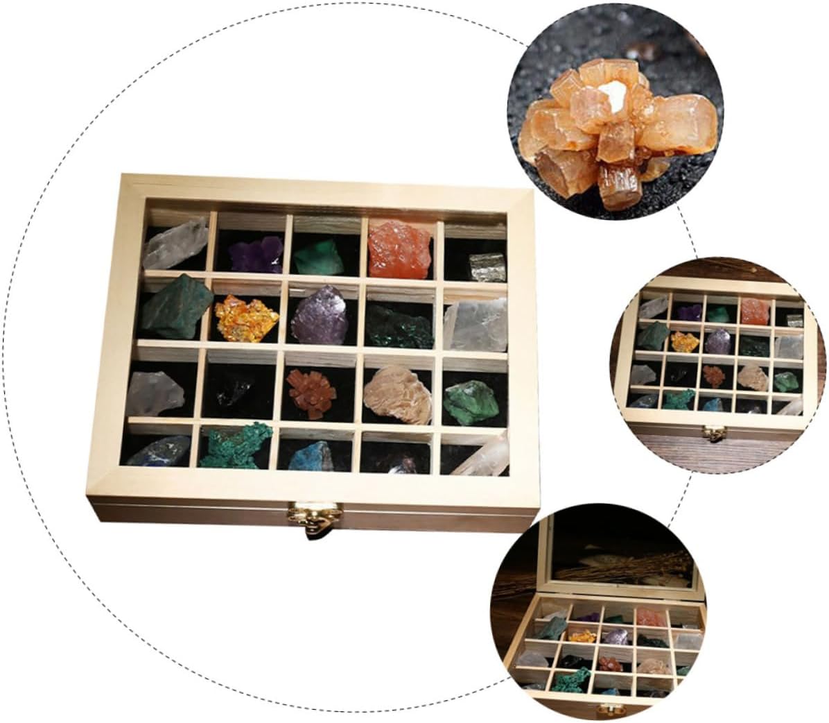 NOLITOY 20pcs Mineral Specimen Box Natural Stones Crystals Ore Samples Rocks and Gems Collection for Boys and Supplies Educational