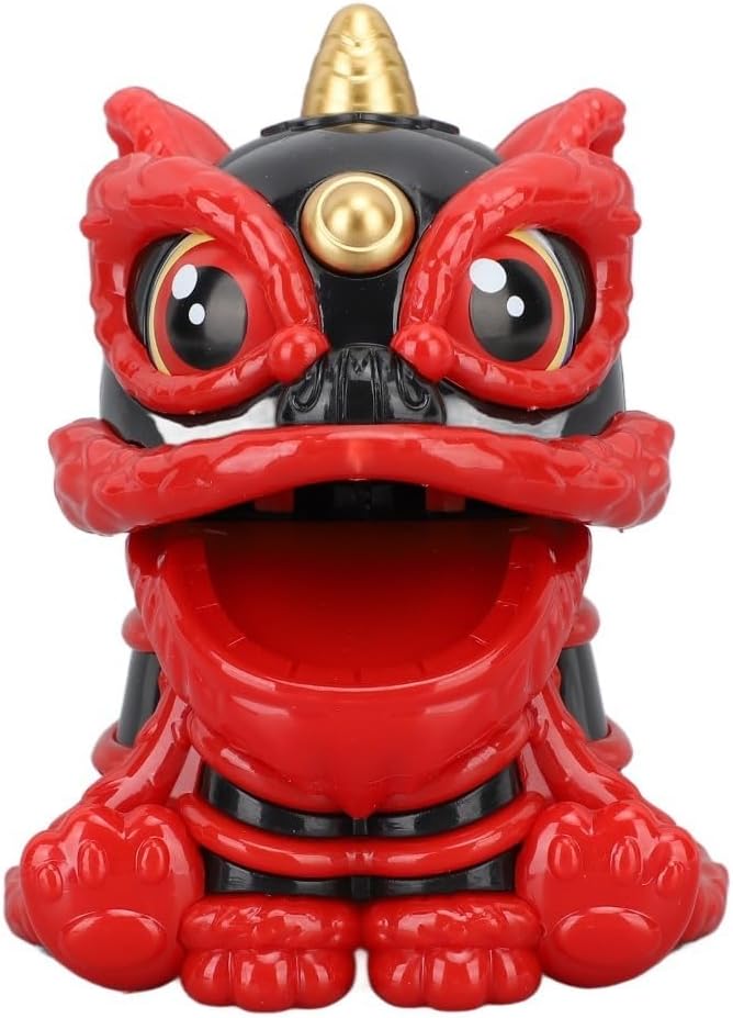 Nodding Chinese Lion Ornament, ABS Solar Powered Dancing Wake Lion Figurine for Car Dashboard Interior & Chinese Festival Home Decoration(Black)