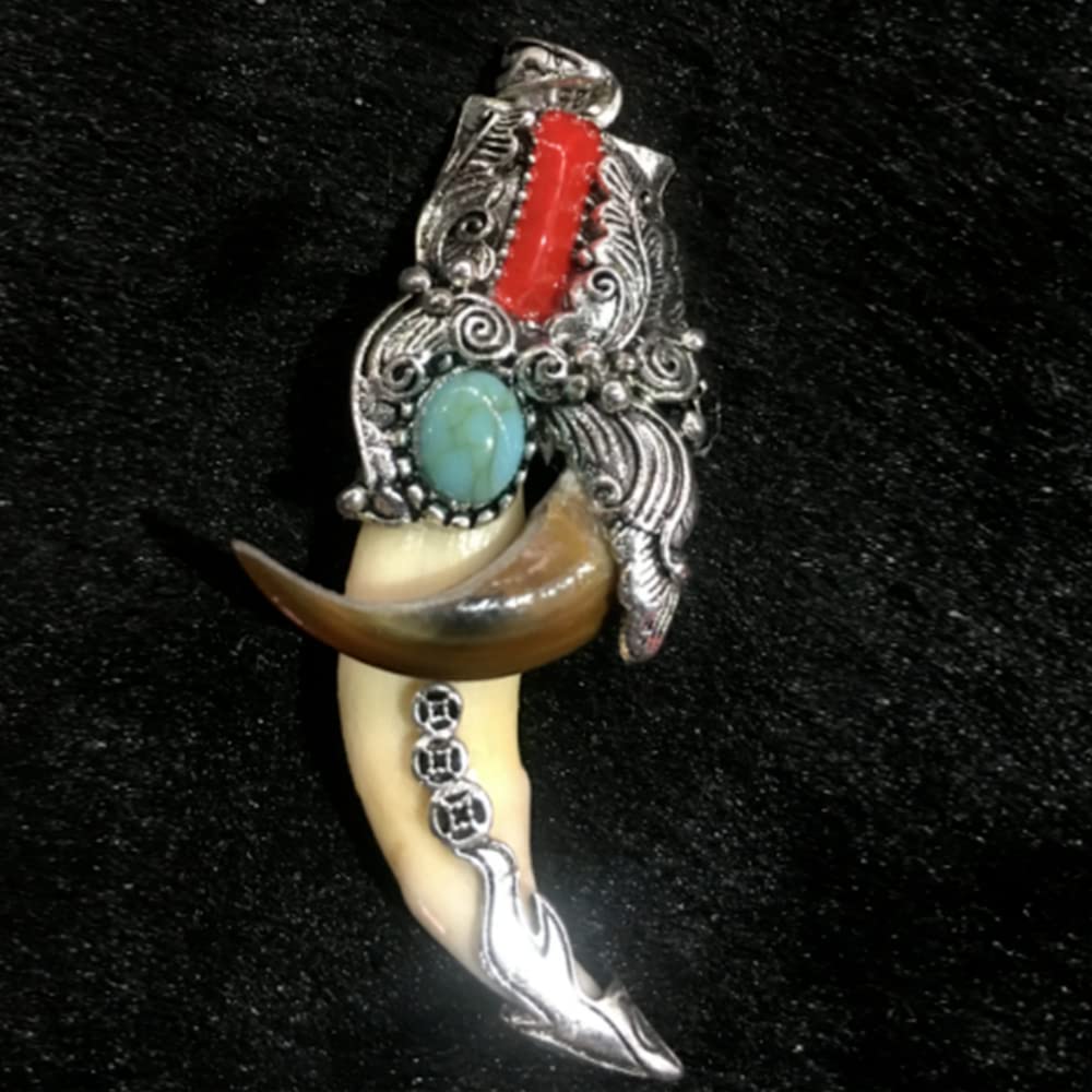 Women Men Chinese Antique Boars Tooth Wild Hog Silver Dragon Protective Talisman Pendant Fashion Jewelry