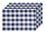 Lot de 4 Sets de table carreaux bleu blanc (TS-124) décoration sympa de qualité supérieure en PVC tressé: 45 x 30 cm. Le set de table a un bel aspect avec sa matière tissée et brillante Élégante