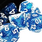 Haxtec Glitter DND Dice Set 7PCS Polyhedral D D Dice for Roleplaying Dice Games as Dungeons and Dragons-(Blue Glitter)