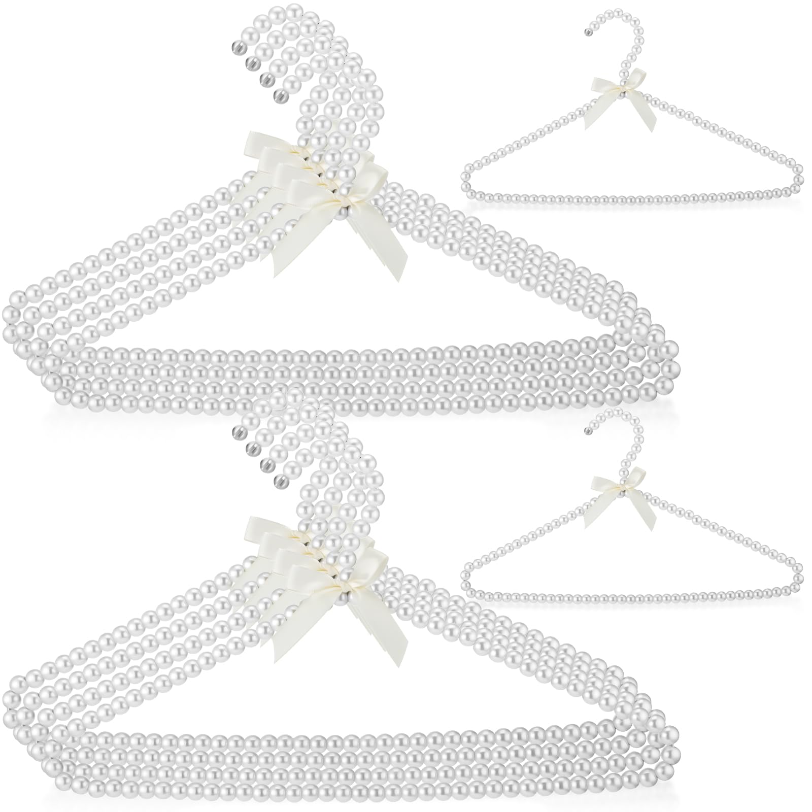 Threan 10 grucce appendiabiti con perline e fiocco, in metallo, eleganti, per abiti da sposa, cappotti, camicie, appendiabiti decorativi (bianco)