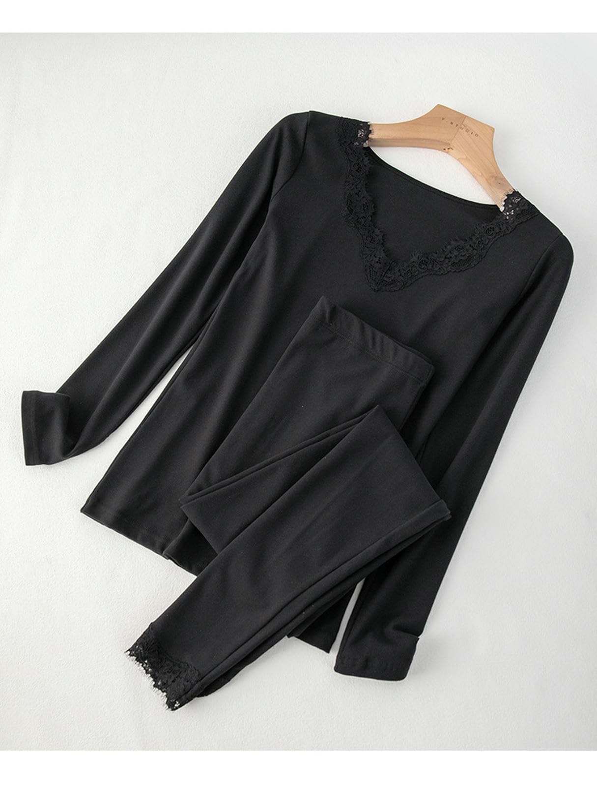 Thermo Unterwäsche Set Warmer Winteranzug Nahtloser V-Ausschnitt-spitzenkörper Mit Herbstkleidung Und Hosen Für Frauen-weiß-m