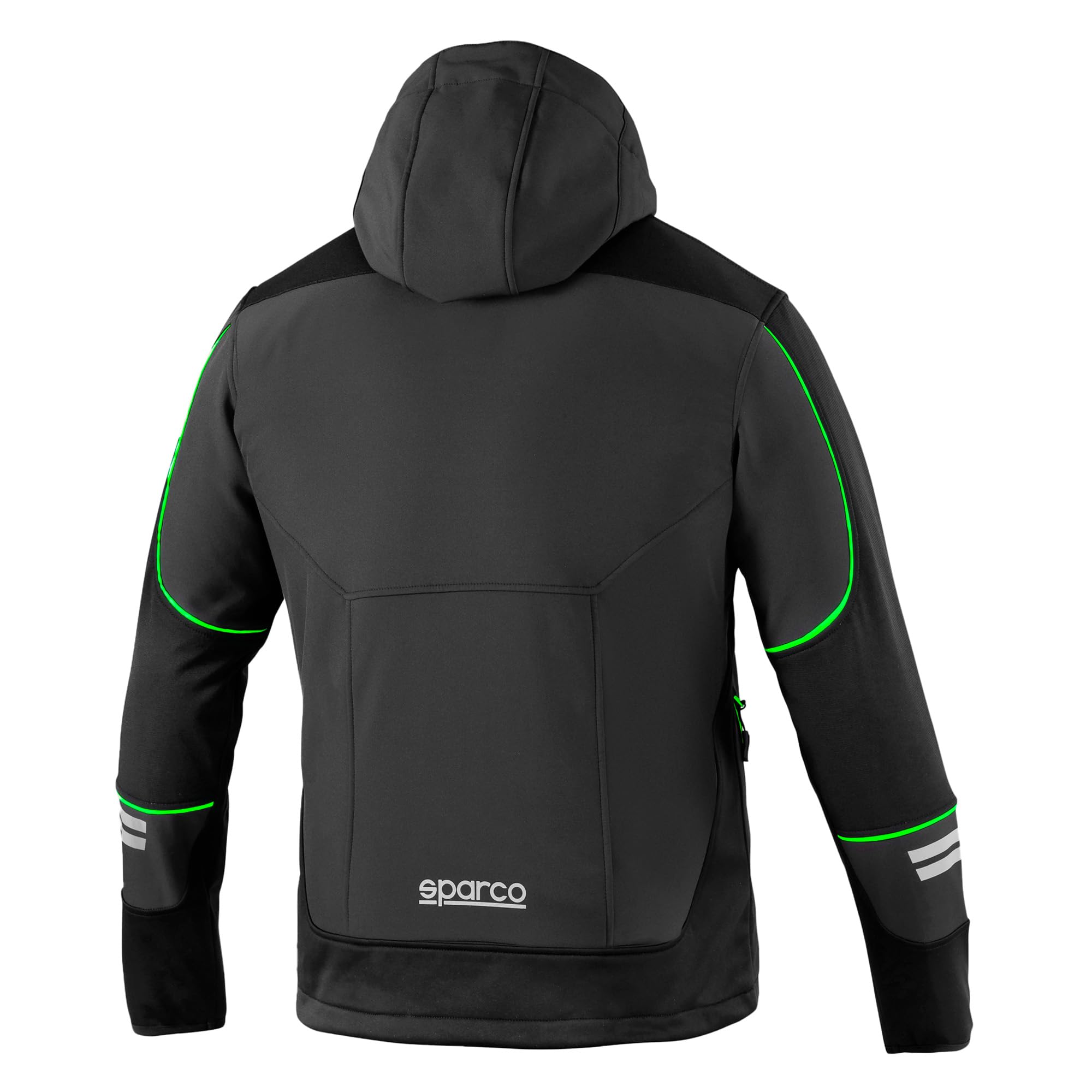 Sparco Giubbotto da Lavoro York Softshell Uomo Tecnico Antivento Idrorepellente. Giacca Multitasche Rinforzata con Cappuccio e Inserti Riflettenti