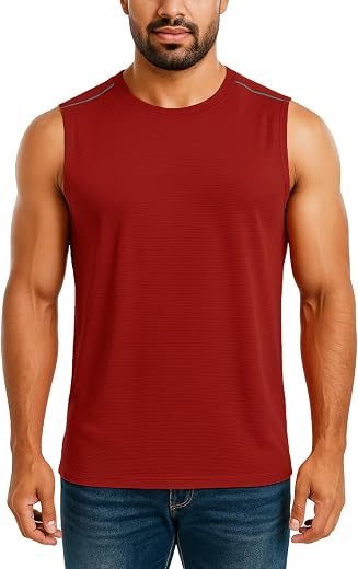 GYMIFIC Men’s Activewear Red Muscle Tank – Sleeveless T Shirts for Men, Gym & Training Vest with Durable Athletic Fit Vest...
