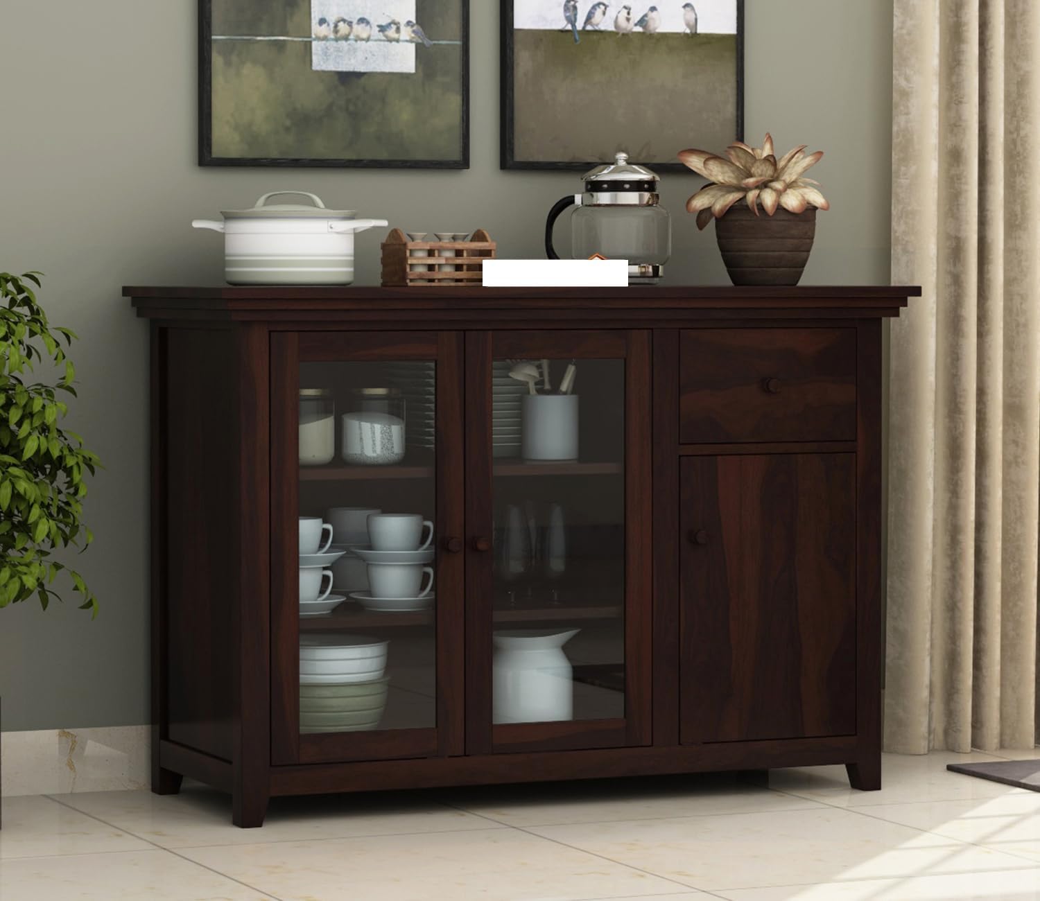 Wood Kitchen Crockery Cabinet with Glass Door, Wooden Kitchen Storage Cabinet Racks, Home Kitchen Furniture, Kitchen Unit, Sideboard Storage Cabinet Living Room, Chest of Drawers, Walnut-image-20