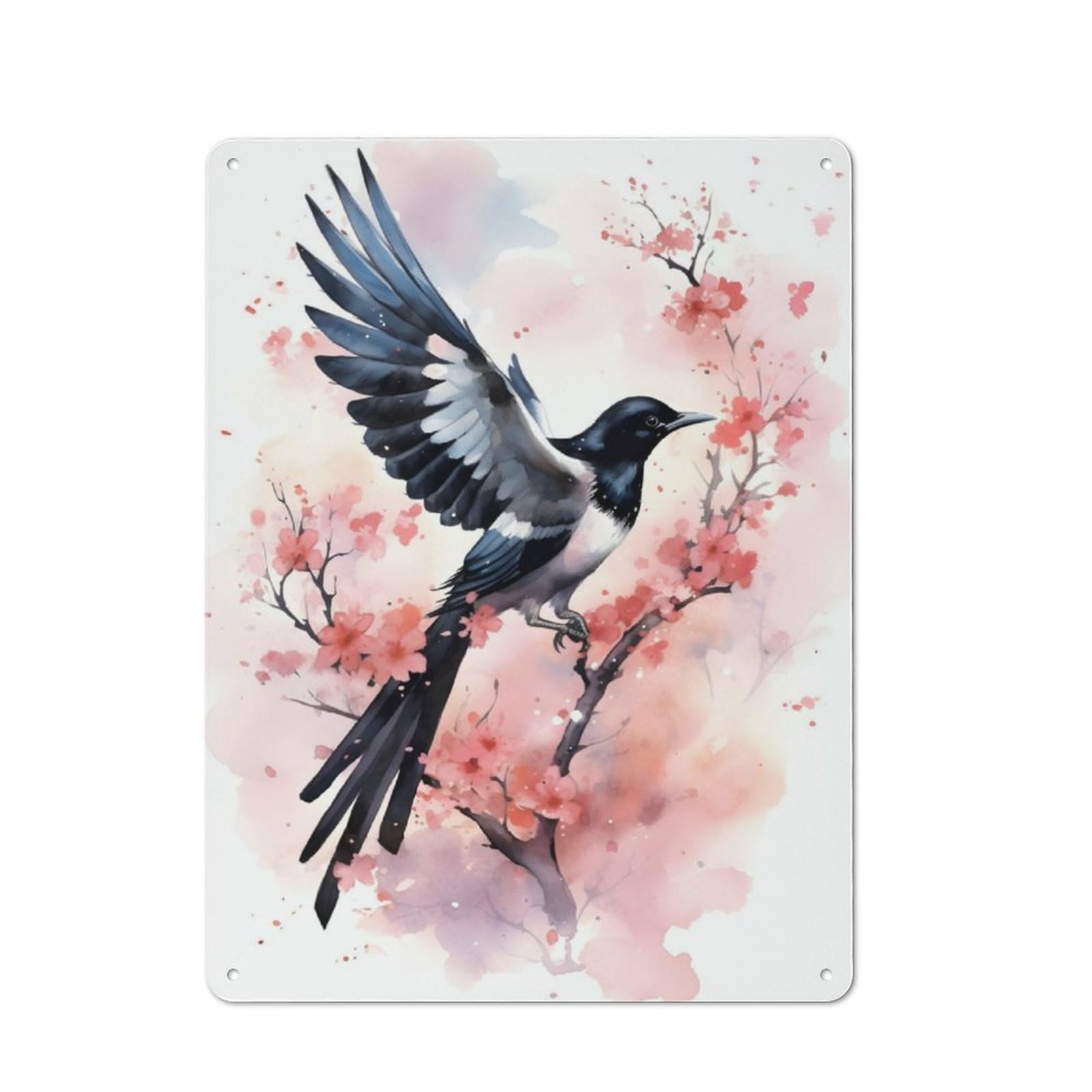 Junmoney Magpie Watercolor Retro Tin Sign 40X30cm For Living Room Wall, For Home Interiors, Feature Walls And Decorative Displays
