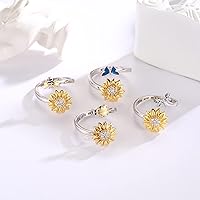Vista 14 de Fidget Spinner Anxiety Rings for Women: Sterling Silver Lotus Moon Star Sunflower Ring Stress Relieving Calm Ring Jewelry Gifts for Daughter