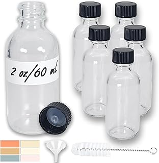 6 Pack 2oz Small Clear Glass Bottles with Lids, Leak-proof 60mL Shot Bottles with Caps for Wellness, Ginger, Essential Oils, Liquids, Potion, Juice, Personal Care & Beauty
