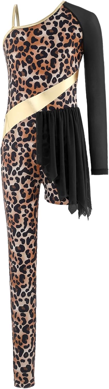 Gymnastics Leotards for Girls Leopard Print Bodysuit Jumpsuit Stage Performance Bodysuits Dancewear