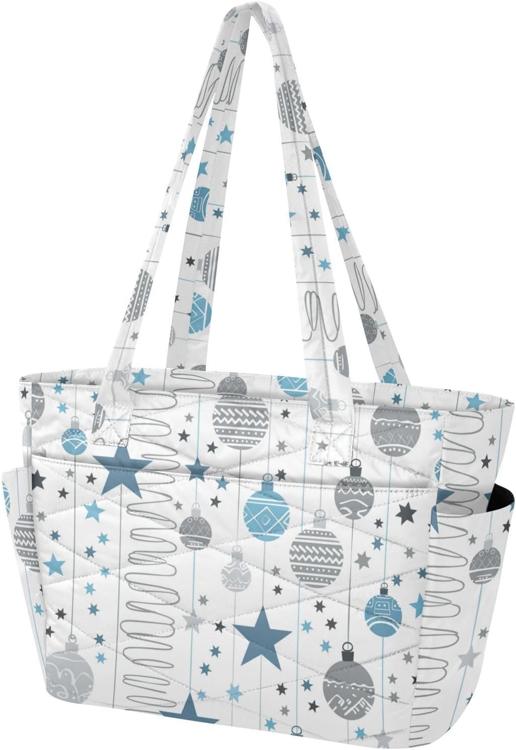 Blue Grey Christmas Star Ball Tote Bag Gym Bag for Work Travel Gym with Cup Holder Bolsa para el Trabajo