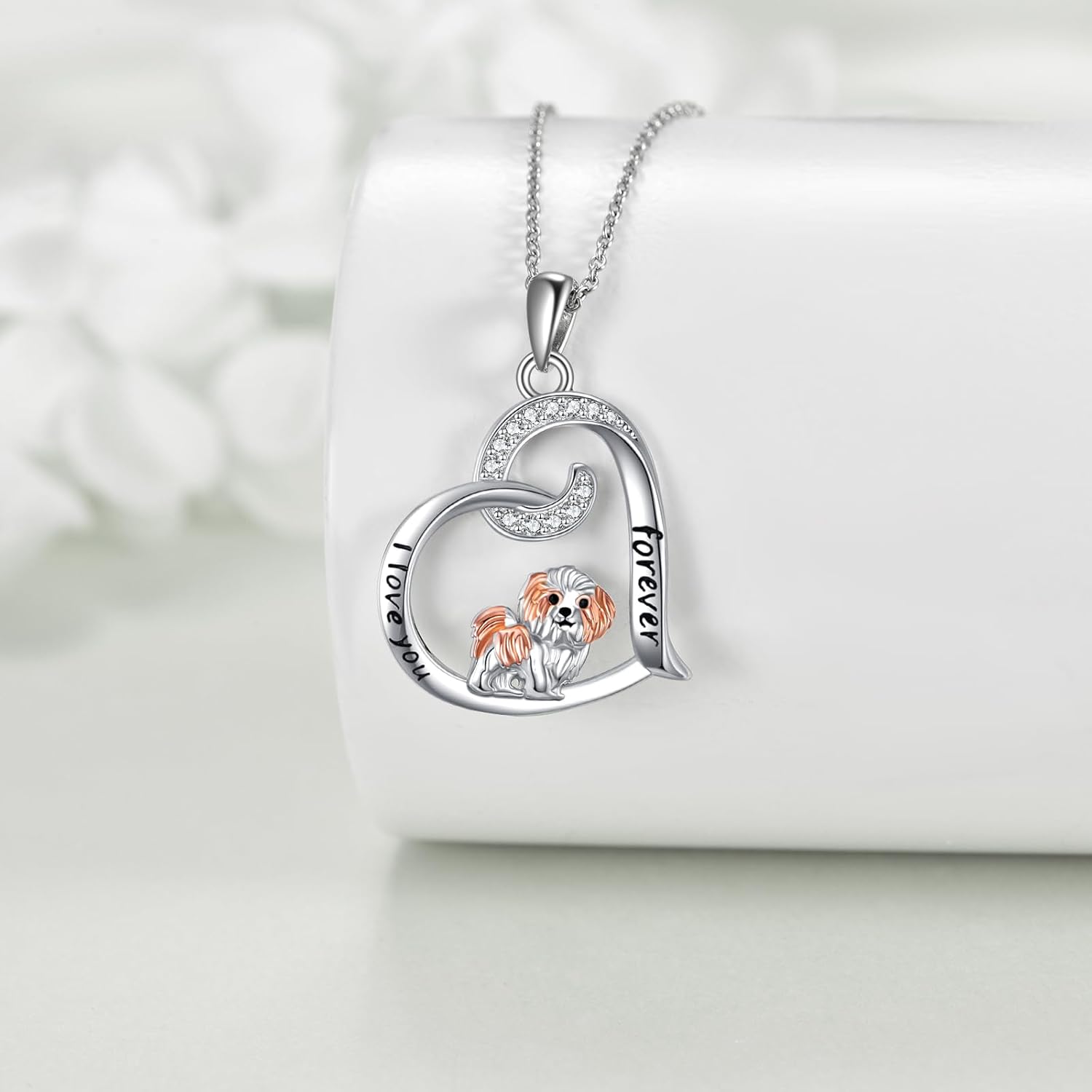 ONEFINITY Dog Necklace Gifts Sterling Silver Chihuahua Schnauzer Shih Tzu Heart Pendant Jewelry for Women