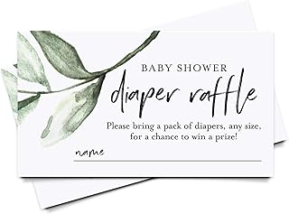 Bliss Collections Diaper Raffle Tickets for Baby Shower, Rustic Greenery, Invitation Card Inserts for Fun Baby Shower Game with a Chance to Win, 2"x3.5" Cards (50 Cards)