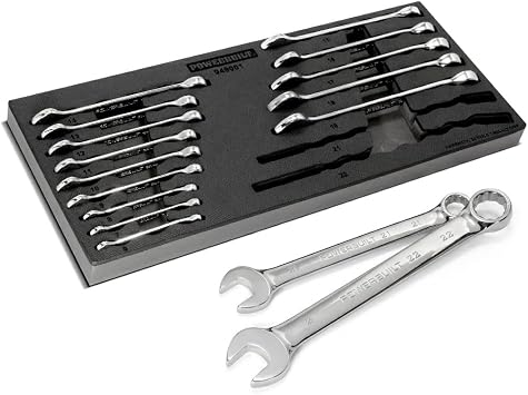 Powerbuilt 16 Piece Combination Metric Wrench Set, Box and Open End, Pro Tech Tool Series, Organization Tray - 949001