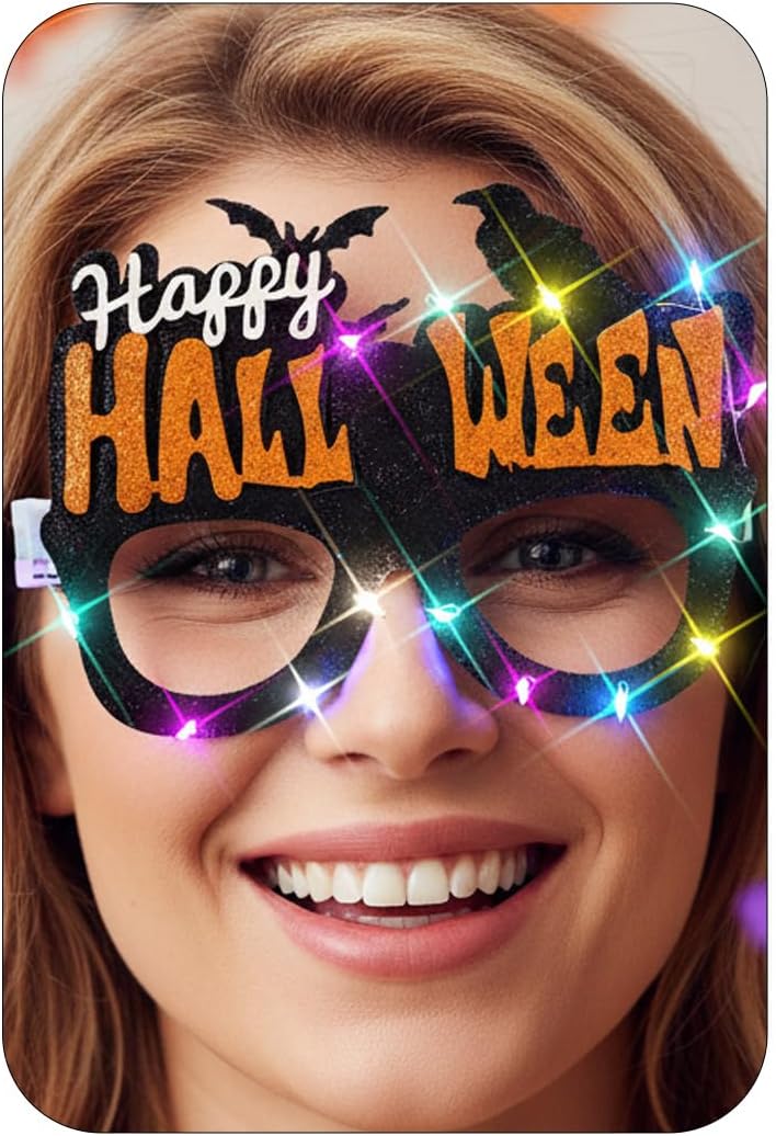 BODIY Light Up Halloween Glasses Sparkly Party Eye Frames Favors Eyeglasses Decoration for Women and Adults