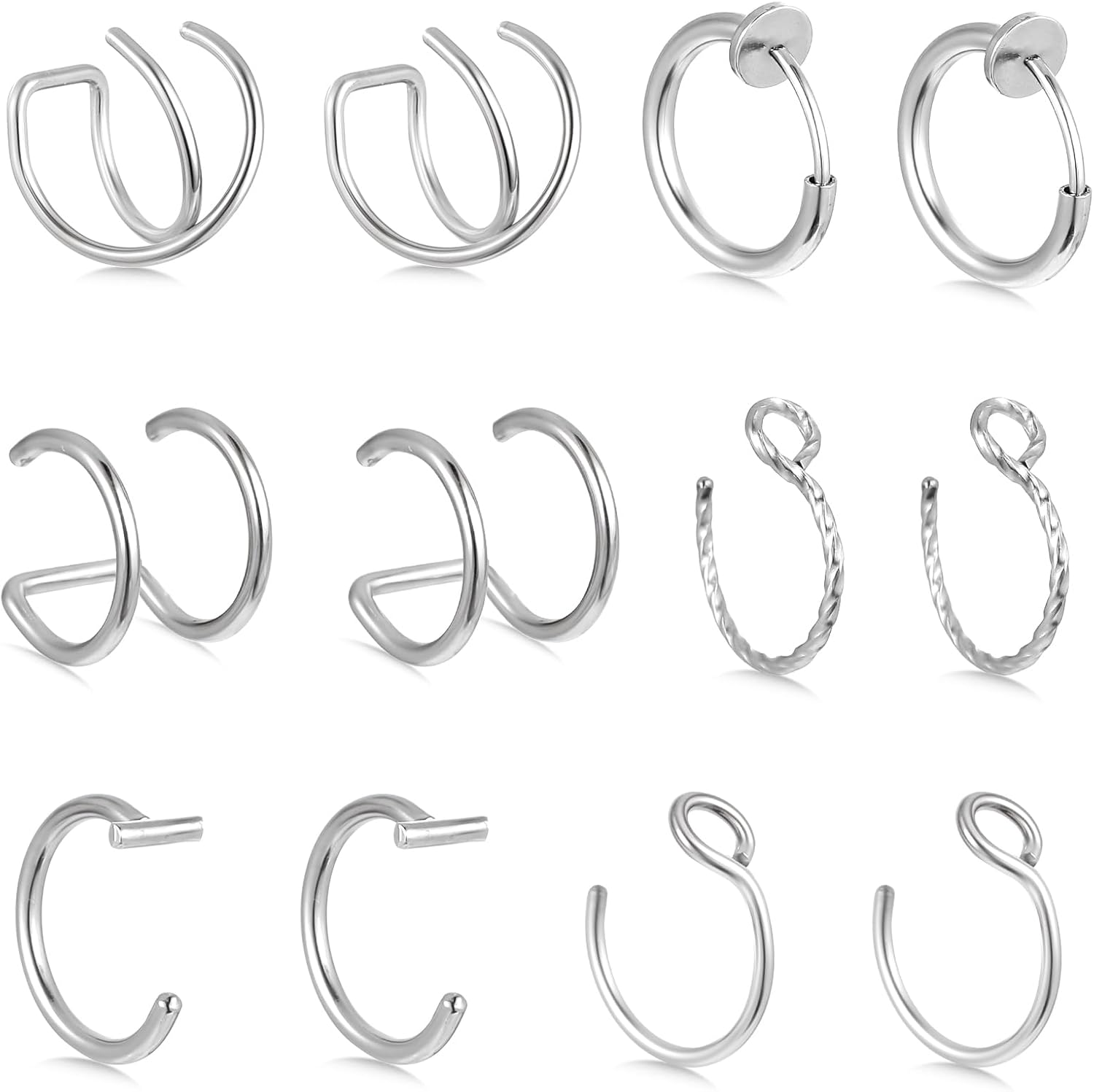 12 Fake Lip Piercing Fake Lip Rings Stainless Steel Fake Snake Bites Faux Faux Eyebrow Piercings Small Earring Hoop Non Piercing Clip on DoubleCartilage Helix Earrings Ear Cuff Earrings for Women Men