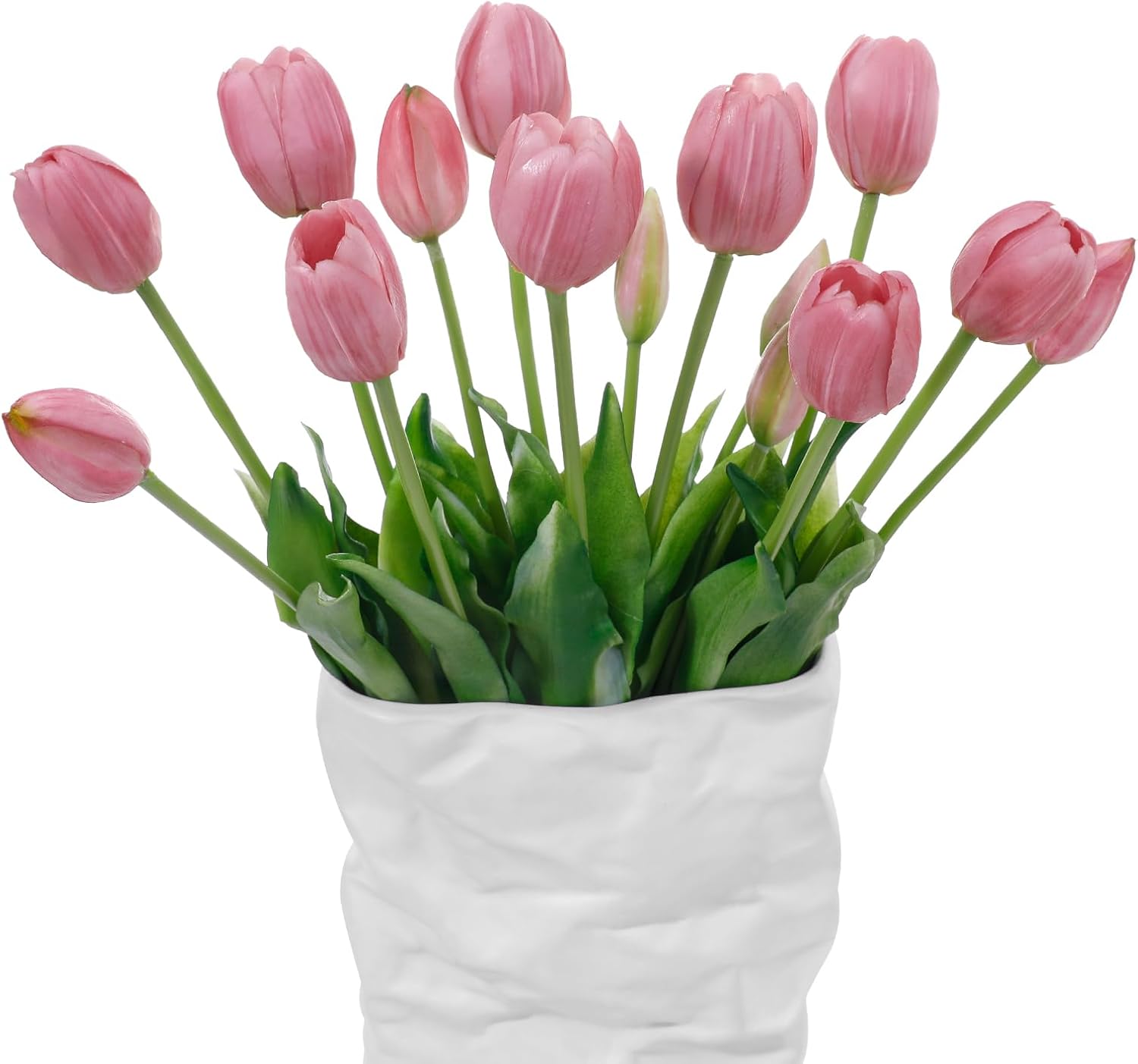 15 Pcs Light Purple Artificial Tulips Fake Flowers, Premium Latex Lifelike Texture, UV Resistant Waterproof Faux Tulip Bouquets with Snap-on Petals for Outdoor, Home, Wedding Decor