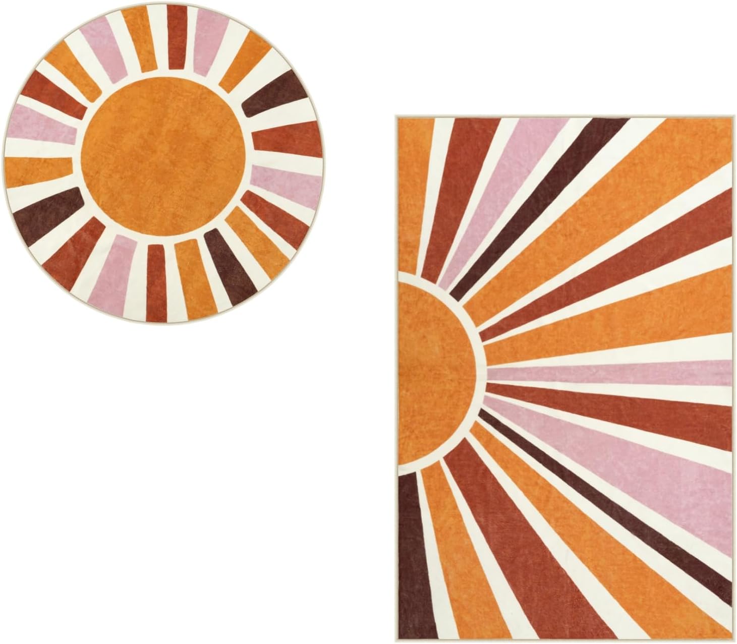 LIVEBOX Boho Nursery Rug Round 4ft+5x7 Sun Rainbow Rug for Girls Bedroom, Soft Retro Colorful Circular Rugs for Kids Room, Non-Slip Circle Cute Washable Rugs for Living Room Classroom Play Room