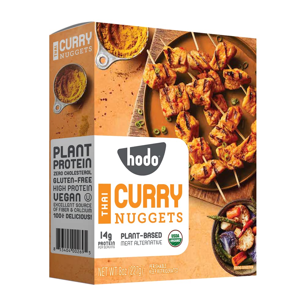 Hodo Thai Curry Nuggets | Meat-less substitute | Plant-based protein | Vegan | Vegetarian | Read-to-eat meal | Organic tofu | Gluten-free | Meat alternative | Kosher | 8oz