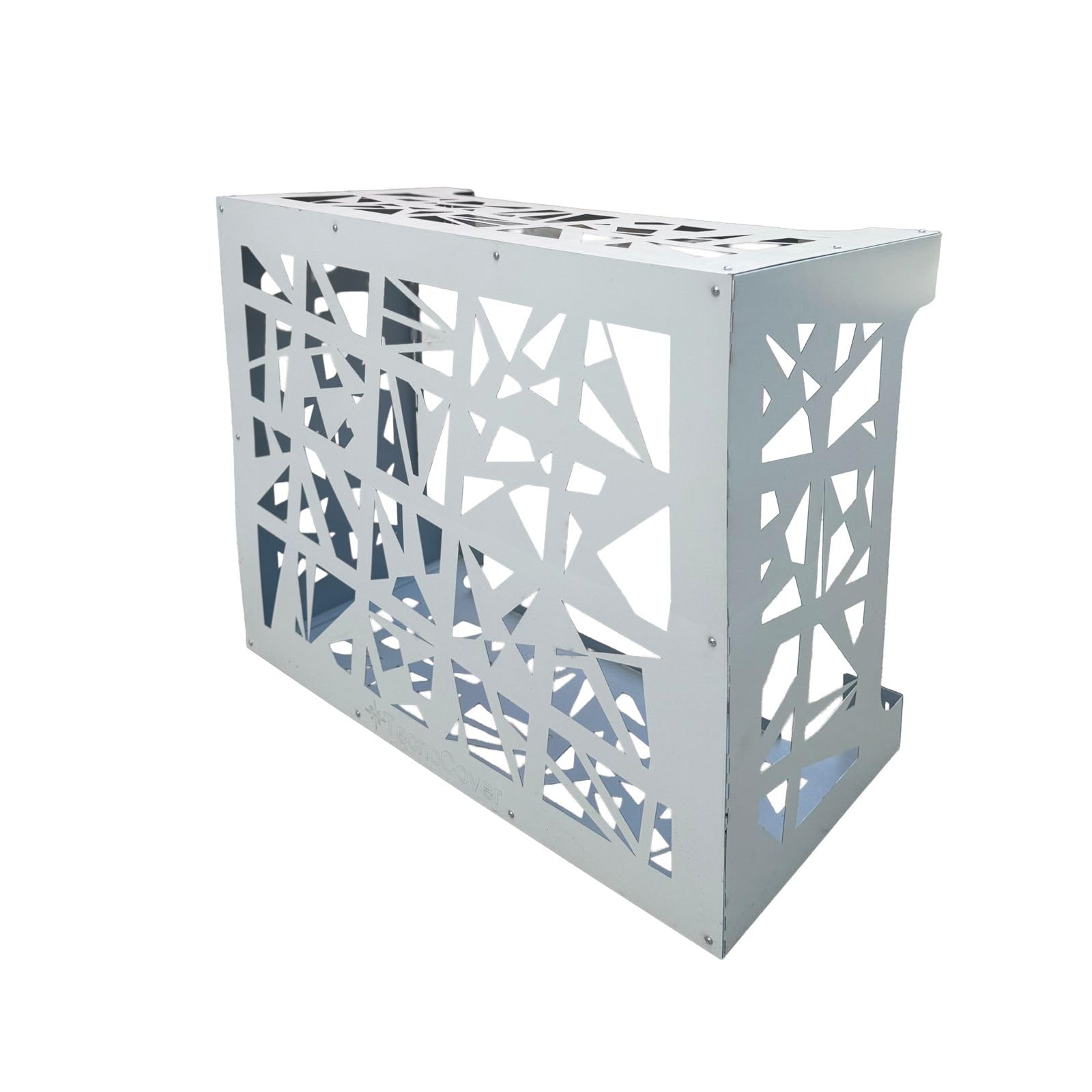Copri Condizionatore da Esterno in Lamiera Preverniciata Bianco-Grigio SP. 6/10 – Misure L86xP44xH68 cm – Modello Design – Fornito Smontato con Kit di Montaggio e Istruzioni incluse