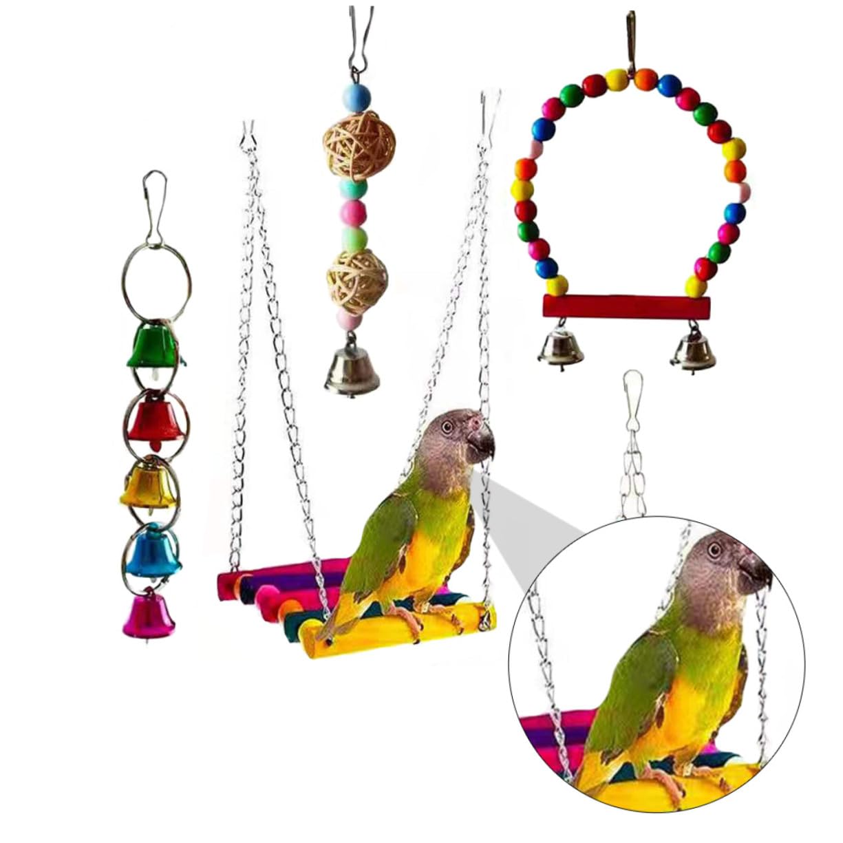 SOIMISS 5 pièces Set de Jouets à Mâcher pour Perroquets Ensemble de Jouets pour Oiseaux Petits et Moyens et pour Stimuler Intelligence et Activité des Perruches