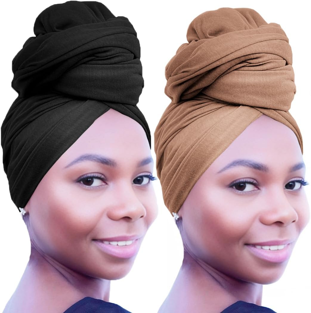 2PCS Head Wraps for Women Turban Headwraps Hair Scarves Long Large Lightweight Soft Headscarf Headband Wide Hijabs