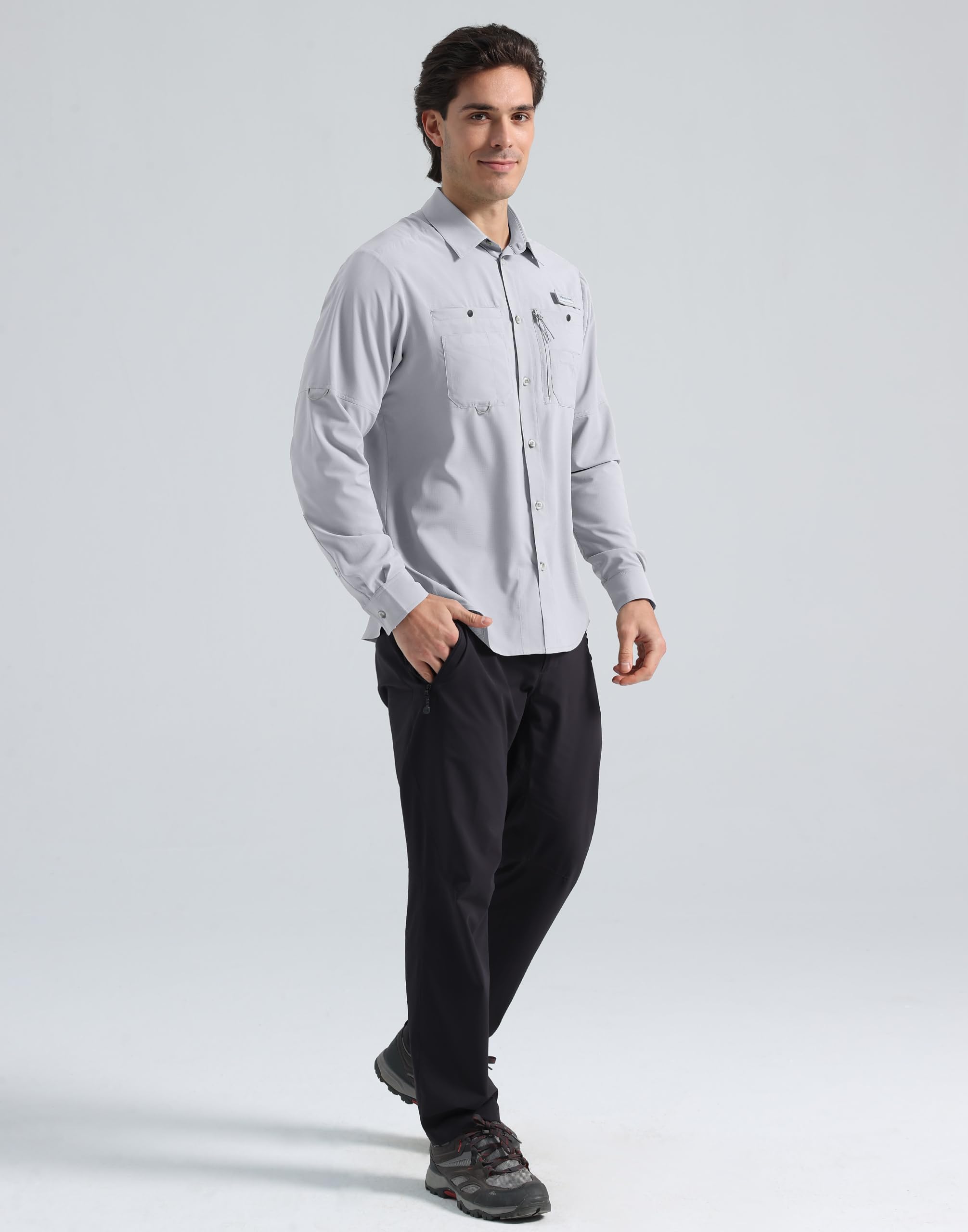 Pioneer Camp Camicie da pesca da uomo a maniche lunghe UPF50+ protezione solare UV Button Down camicie ad asciugatura rapida raffreddamento per escursioni safari