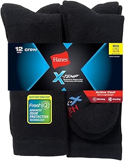 Men's Ultimate FreshIQ Cushion Crew Socks (Shoe Size 6-12) (12-14 / Shoe: 13-15, Black)
