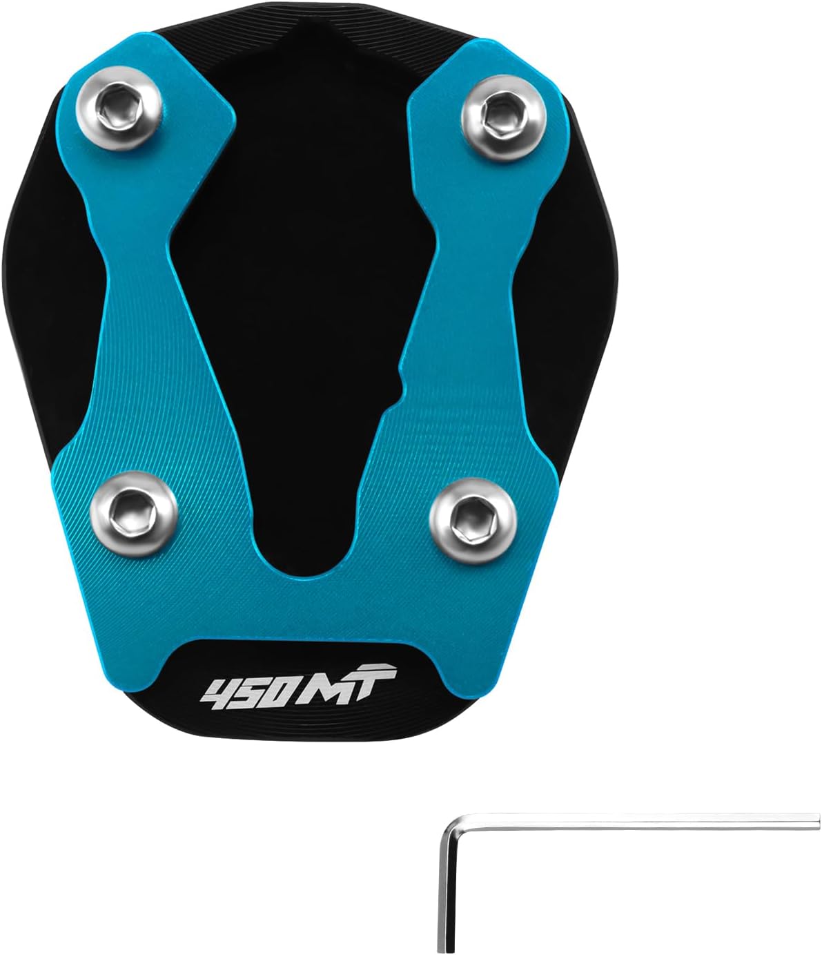 For CFMOTO 450MT MT450 IBEX 450 MT 2023-2025 Kickstand Base Plate Motorcycle Stand Pad and Keychain Set (Black+Blue)