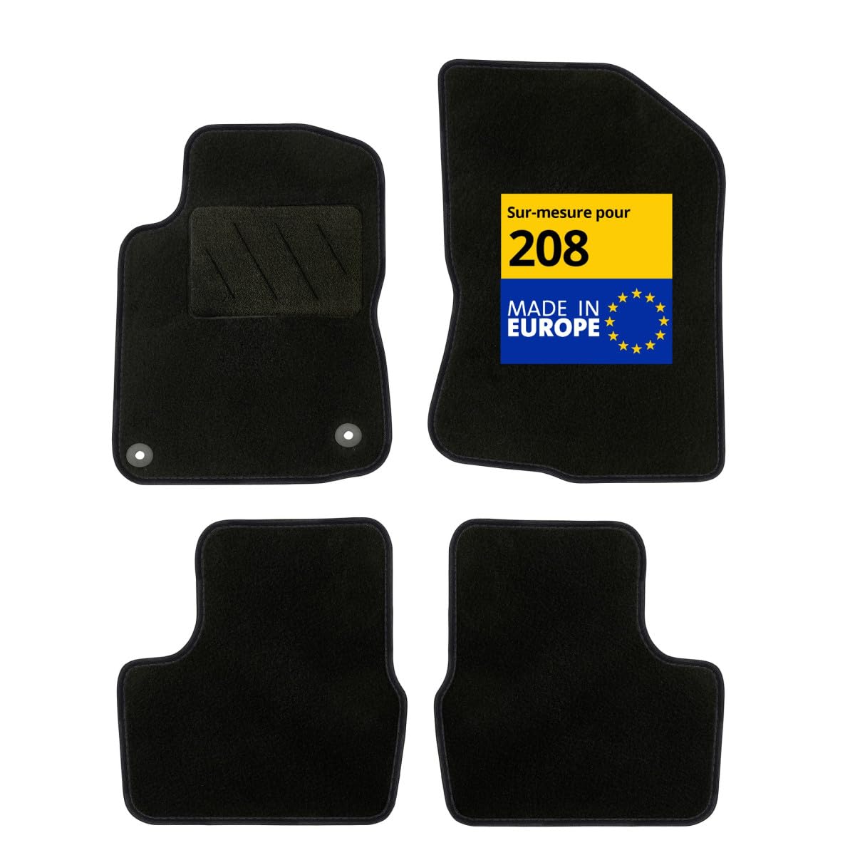 DBS - Car Mat - Tailored for 208 - With Fixing Clips - Non-Slip Car Mat - Galaxy Carpet - Set of 4