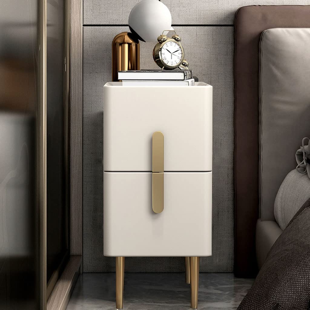 Luxury 30cm Narrow Nightstand With Marble Top Drawers Bedside Table PU