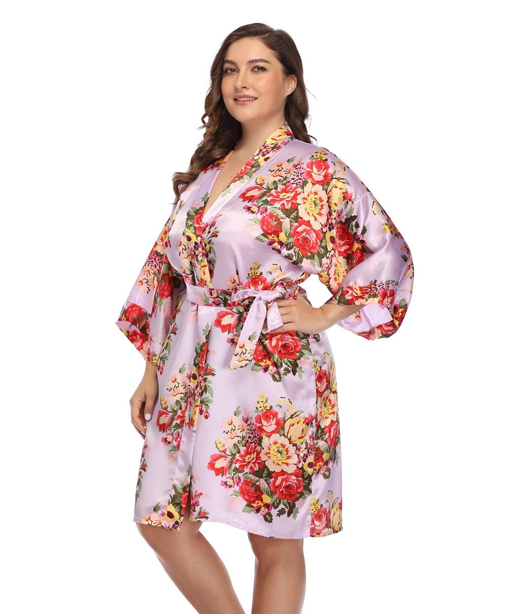 Womens Floral Satin Kimono Robes Short Bridesmaid Robes for Wedding Party